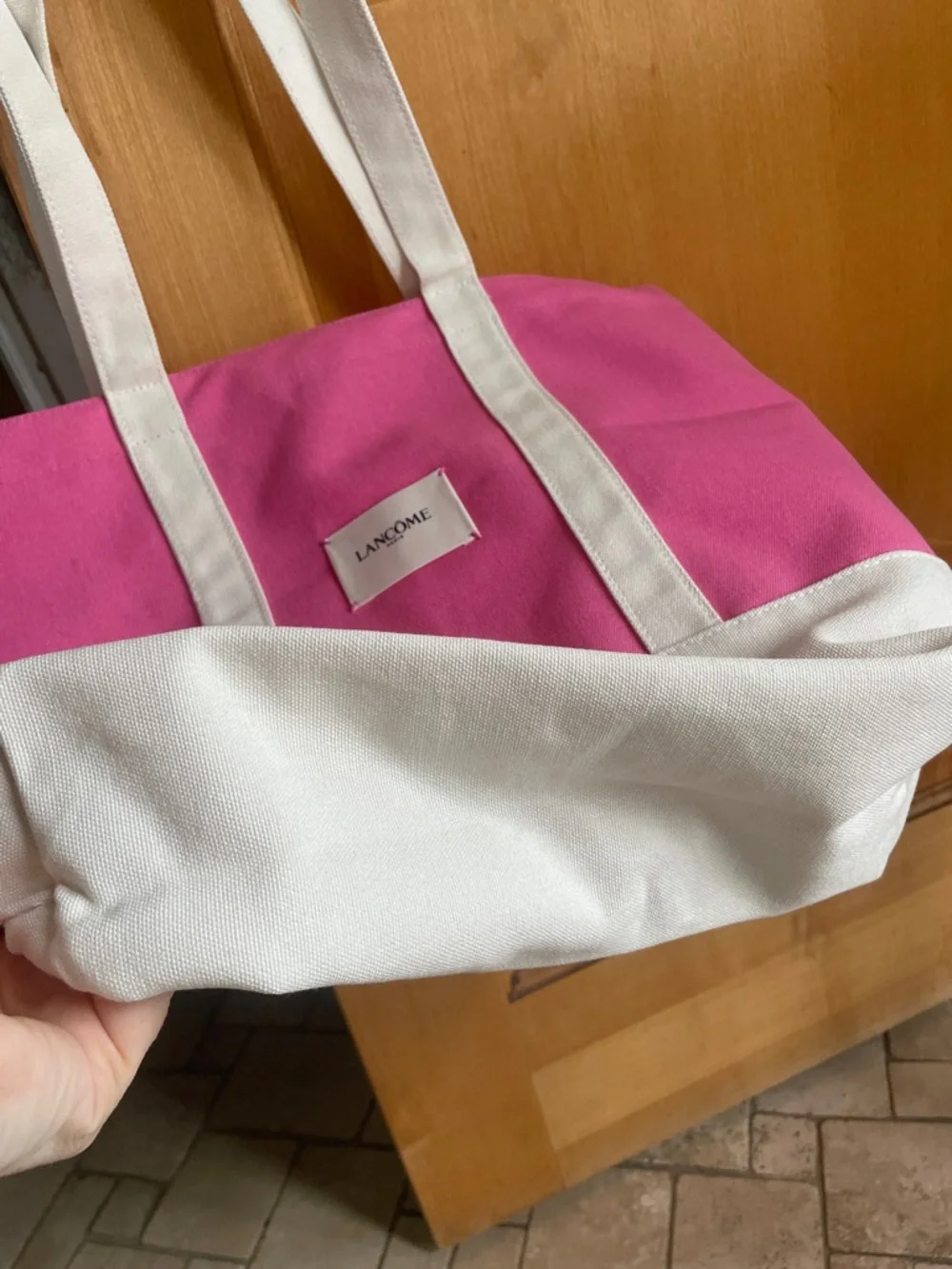 Lancôme Paris Pink and White Canvas Tote Bag Current Issue New